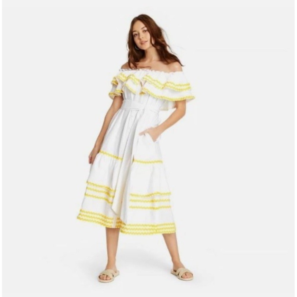 Lisa Marie Fernandez‎ x Target Off-The-Shoulder Dress Women's White Yellow - XS